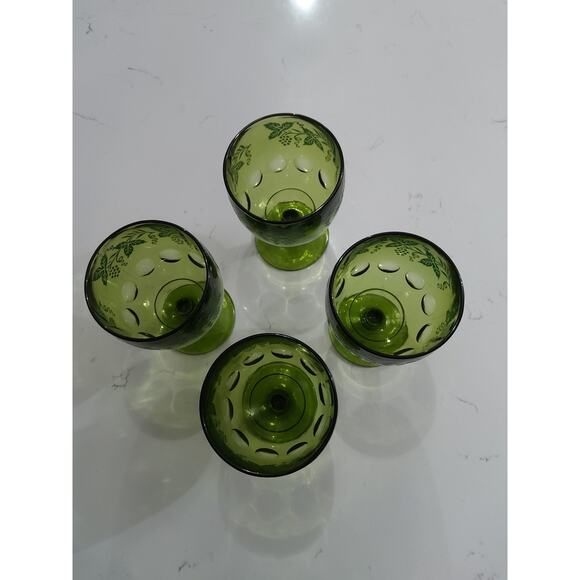 Bartlett Collins Vintage  green goblets Grapevine pattern - Picture 2 of 7